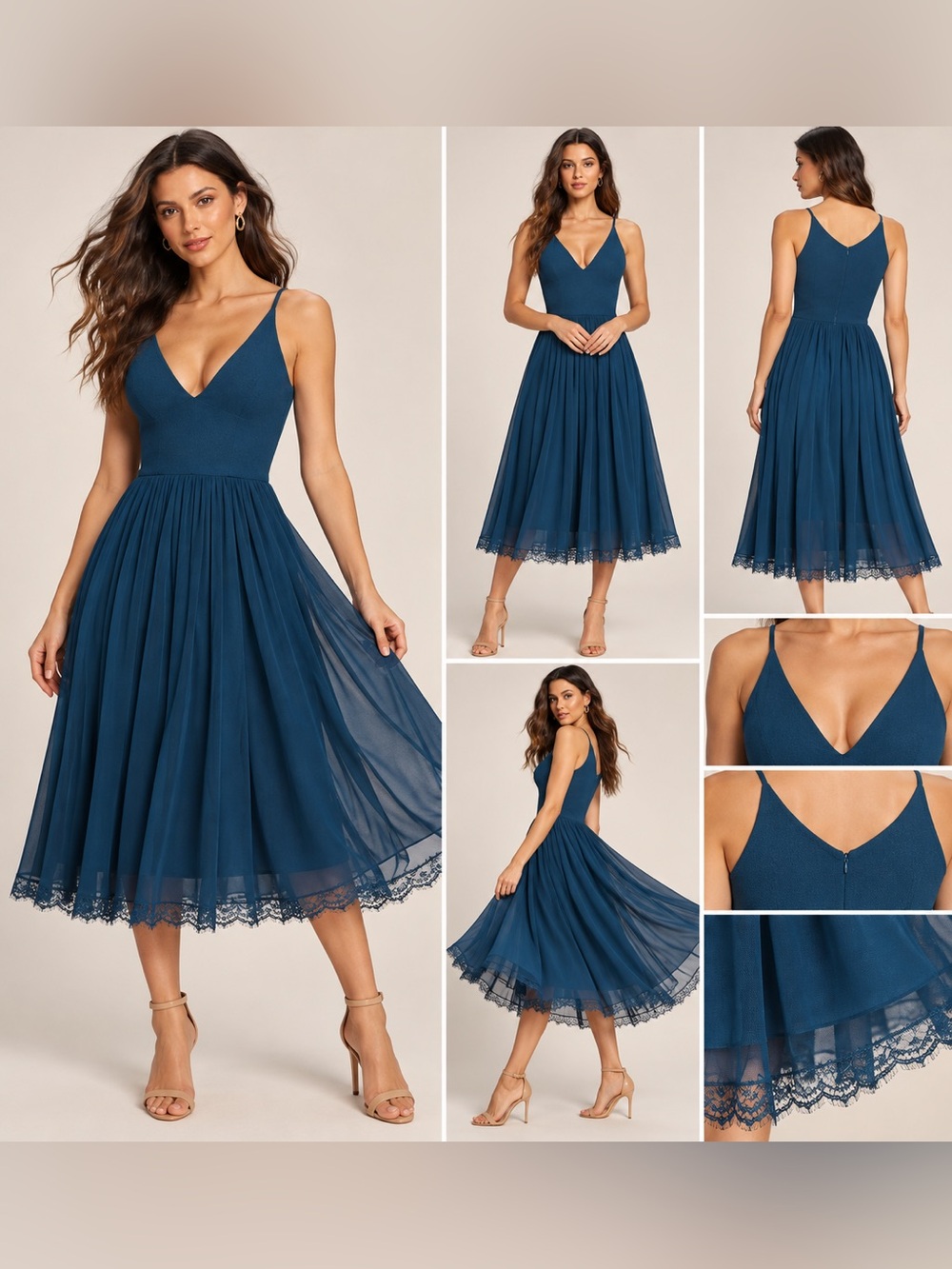 Dress the Population Alicia Peacock Blue Chiffon Midi Dress NWT S